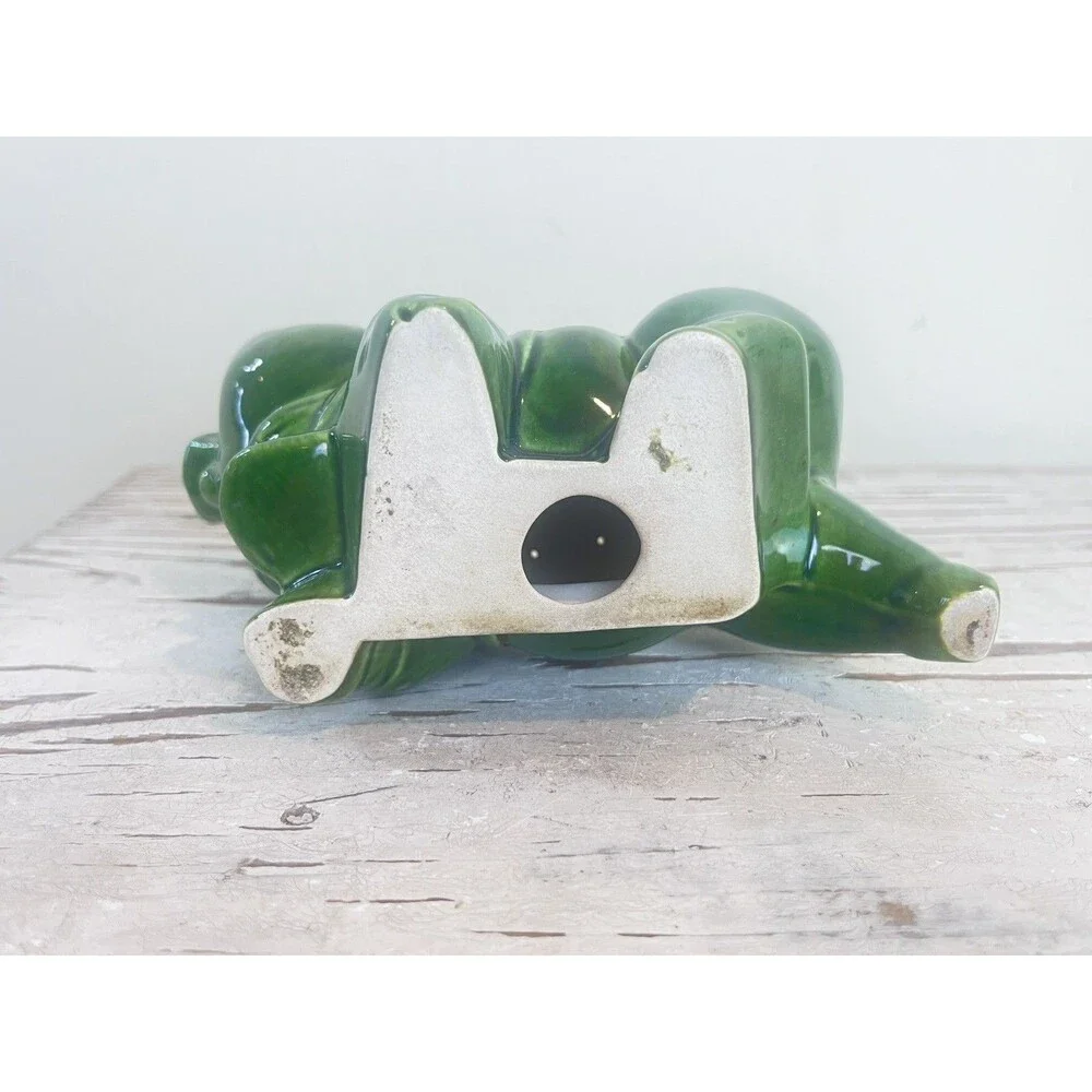 Vintage Rare MCM Green Glazed Piggy Toothpick Appetizer Stick Pin Holder Figure